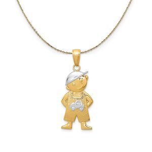 14k Yellow Gold Rhodium Boy with Hands In Pockets Necklace - 18 Inch